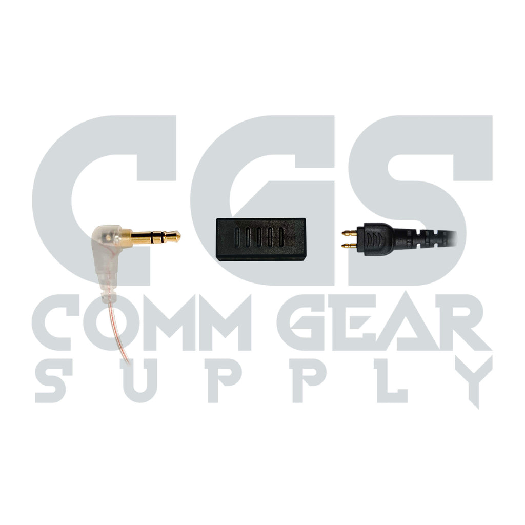 P/N: 2P-35 - Conversion Adapter- Converts 2 Pin Acoustic Assembly Connector & 3.5mm Female: For Stealth 360, Undercover Conversion, Peltor, 3M, Howard Leight Impact Pro, Impact Sport, Pro Ears, MSA & More. Comm Gear Supply CGS