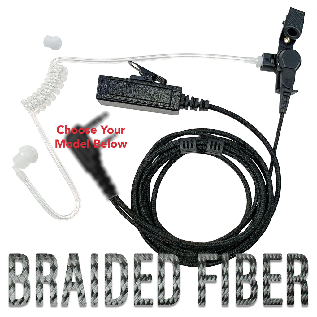 Tactical Mic & Earpiece Kit Braided Cable, 2 Wire Kit- Motorola, Kenwood, Baofeng, Vertex, Hytera, Icom Ideal for Church / Temple Security.  Comm Gear Supply CGS