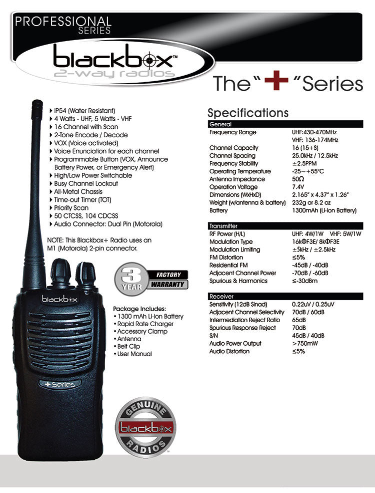 VHF Portable 2-Way Radio - Blackbox+ Kit - Water Resistant Outdoor/Marine Professional Radio Comm Gear Supply CGS