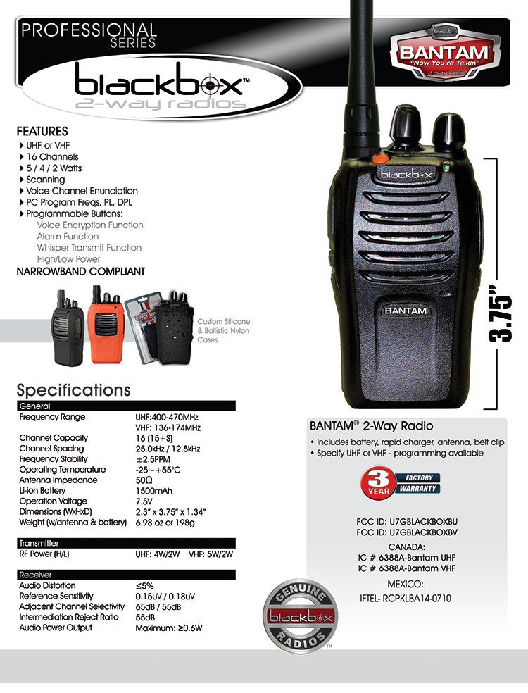 UHF 2-Way Radio - Bantam Kit - Indoor/Outdoor Urban Professional Radio Comm Gear Supply CGS