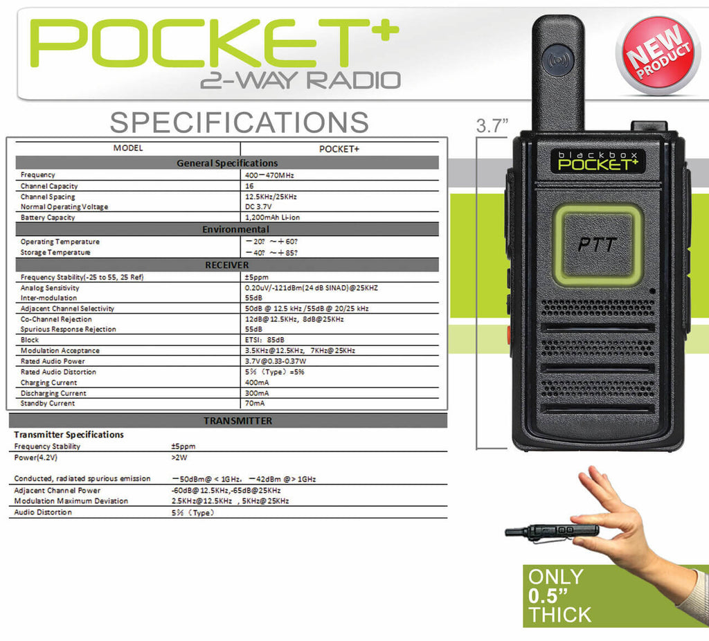 blackbox pocketplus UHF 2-Way Radio - Pocket Kit - Indoor/Outdoor Urban Professional Radio Comm Gear Supply CGS
