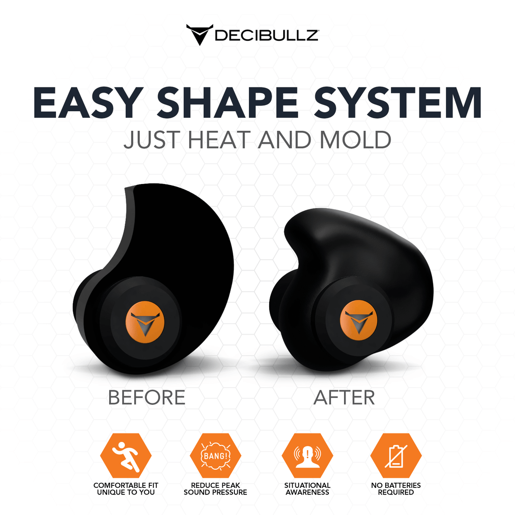 Decibullz Custom Moldable Ear Plugs for Shooting/Percussive filter Hearing Protection FLTR-SHO-BLK Comm Gear Supply CGS