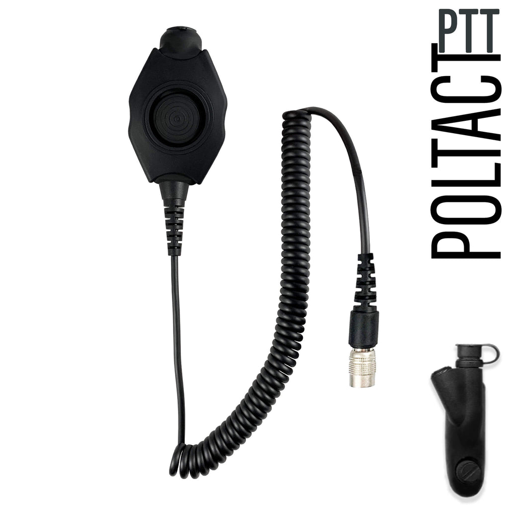 P/N: PT-PTTV1-33-A: Tactical Radio Amplified PTT for Headset(Hirose Adapter System): NATO/Military Wiring, Gentex, Ops-Core, OTTO, TEA, David Clark, MSA, Military Helicopter - Quick Disconnect Motorola: HT750/1250/1550, MTX850/950/960/8250/9250, PR860 & More - U-94/A, Amped PTT and Disco32 Comm Gear Supply CGS