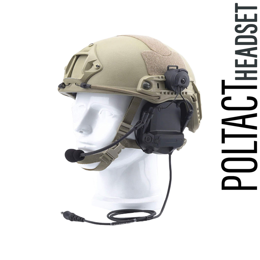 Tactical Radio Helmet Headset w/ Active Hearing Protection - PTH-V2-23 Material Comms PolTact Headset & Push To Talk(PTT) Adapter For EF Johnson: 5000, 5100, 8100, 51SL ES, 51 Fire ES, 51SL ES, 51LT ES, 7700, Ascend, AN/PRC127EFJ, VP400, VP600, VP900 Comm Gear Supply CGS