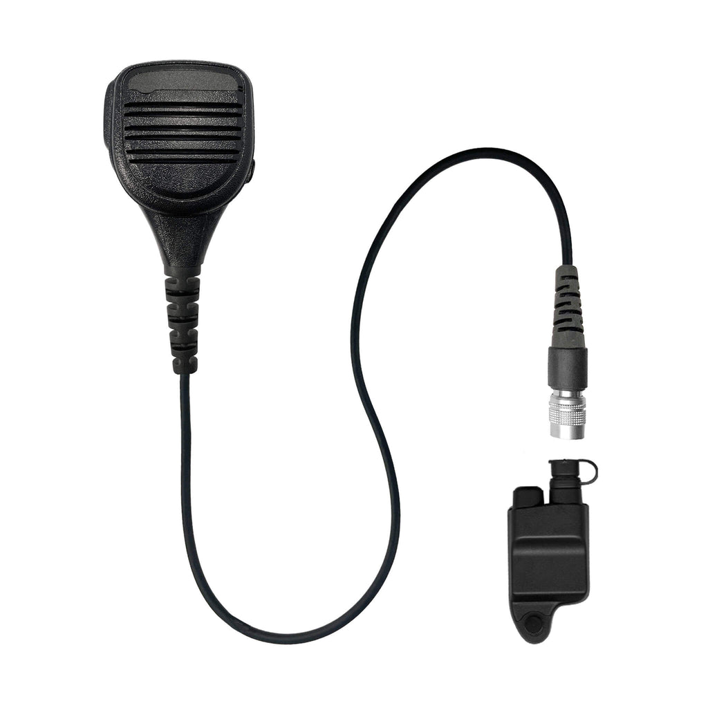 SM-V2-28SR: Straight wire Cable Shoulder/Chest Microphone for Harris(L3Harris), M/A-Com P5300, P5350, P5370, P5450, P5470, P5500, P5550, P5570, P7300, P7350, P7370, XG-15(P/MultiMode), XG-25(P/Pe/MultiMode), XG-75(P/Pe/MultiMode) Comm Gear Supply CGS