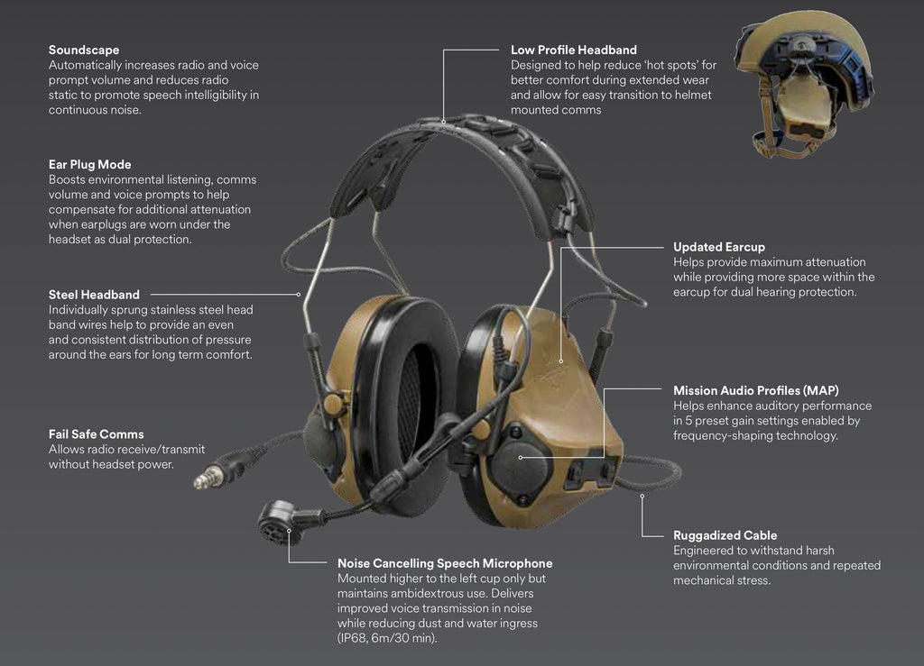 MT14H418A-92 GE MT14H418A-92 GN MT14H418A-92 CY: 3M Peltor ComTac VIII Tactical Headset with Single Downlead Dual Comms Connector 5 Pole TP-105/U384 Connector CGS Comm Gear Supply MT14H418A-35 GE MT14H418A-35 GN MT14H418A-35 CY