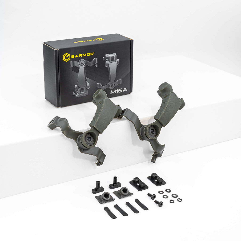 EM-M16C-TBD, Earmor Rear Helmet Mount Kit for Helmet/Headset Rail Mount Systems: FAST/ARC(Ops-Core Helmets), Team Wendy EXFIL 2.0 EXFIL 3.0, Hard Head Veterans M-LOK/MTEK/HHV & more.  Compatible only with Earmor mark 3 M31X, M32X, MARK3 headsets.