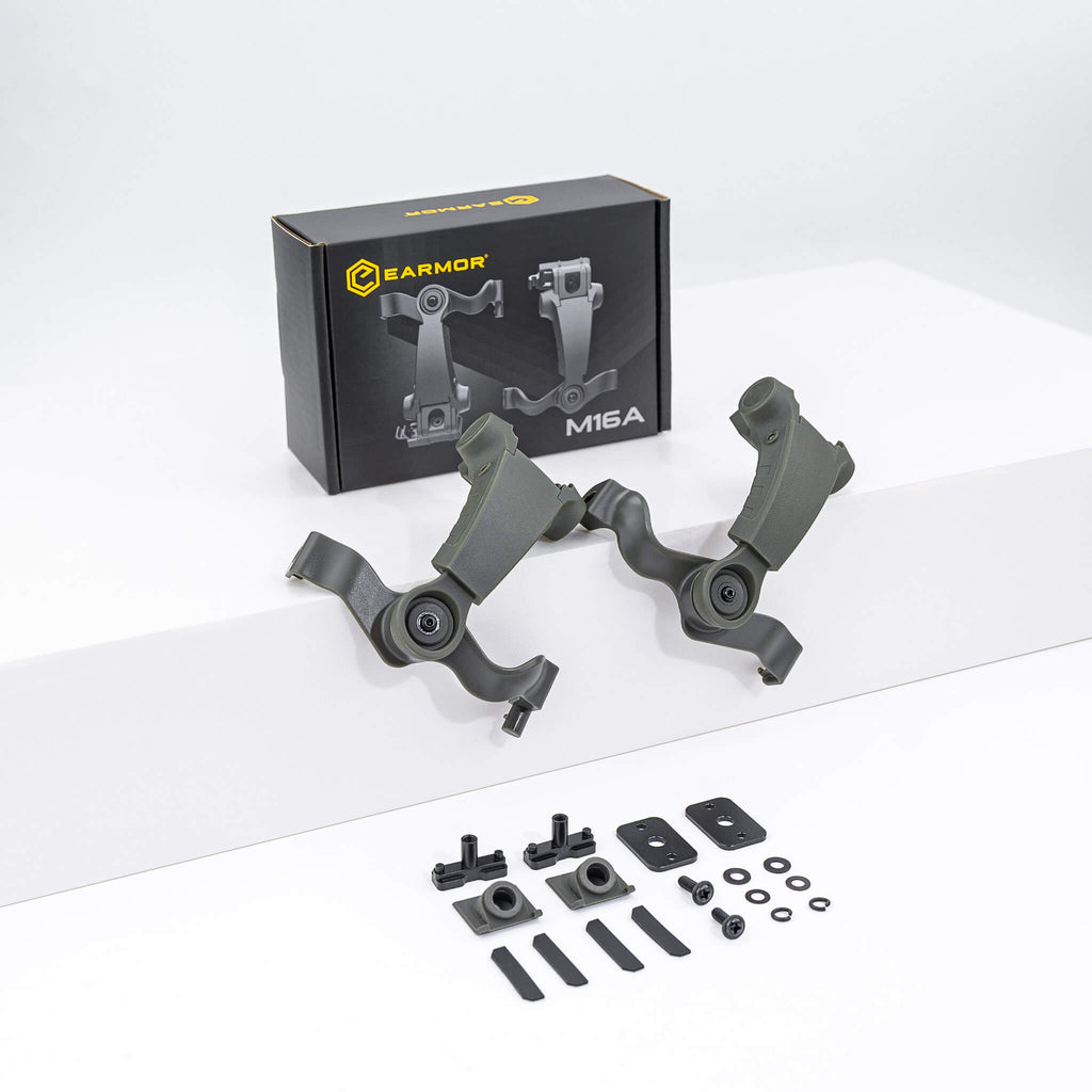 EM-M16C-TBD, Earmor Rear Helmet Mount Kit for Helmet/Headset Rail Mount Systems: FAST/ARC(Ops-Core Helmets), Team Wendy EXFIL 2.0 EXFIL 3.0, Hard Head Veterans M-LOK/MTEK/HHV & more.  Compatible only with Earmor mark 3 M31X, M32X, MARK3 headsets.