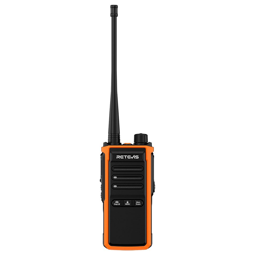 P/N: C5B: The Retevis C5B waterproof walkie talkie boasts an ultra-long communication range of up to 30,000 square meters, equipped with squelch and VOX functions to ensure crystal-clear conversations even in noisy environments, such as construction sites or outdoors. Both the pin connector and the body feature waterproof designs, with a built-in 1800mAh battery, it supports both direct and rapid charging, providing over 16 hours of use per full charge. Comm Gear Supply CGS