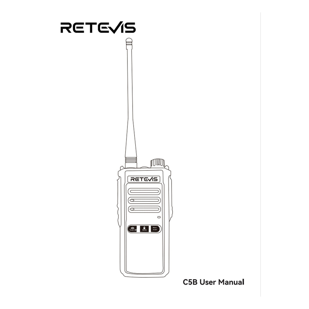 P/N: C5B: The Retevis C5B waterproof walkie talkie boasts an ultra-long communication range of up to 30,000 square meters, equipped with squelch and VOX functions to ensure crystal-clear conversations even in noisy environments, such as construction sites or outdoors. Both the pin connector and the body feature waterproof designs, with a built-in 1800mAh battery, it supports both direct and rapid charging, providing over 16 hours of use per full charge. Comm Gear Supply CGS