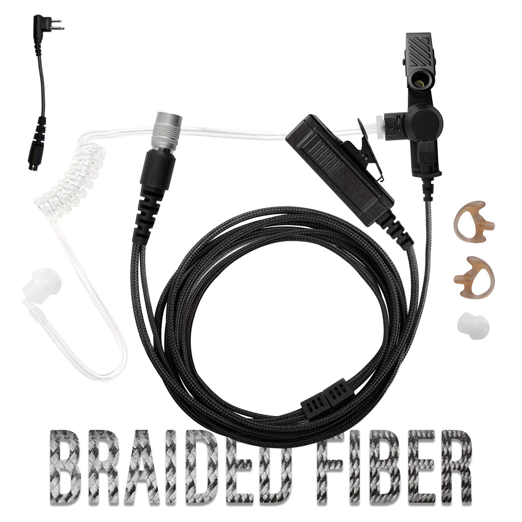 P/N: B2W03YSR: Tactical Mic & Earpiece Braided Fiber Kit - Yaesu 2 Pin: FT-65, FT25, FT-4XR, FT-4VR Comm Gear Supply CGS