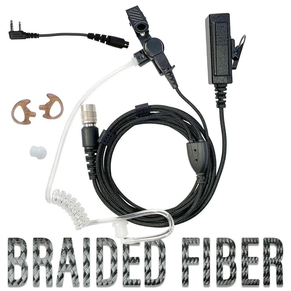 P/N: B2W03YSR: Tactical Mic & Earpiece Braided Fiber Kit - Yaesu 2 Pin: FT-65, FT25, FT-4XR, FT-4VR Comm Gear Supply CGS