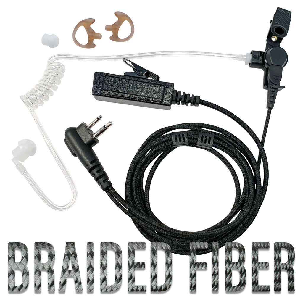 Tactical/Professional Mic & Earpiece Braided Fiber Kit Yaesu 2 Pin: FT-65, FT25, FT-4XR, FT-4VR Comm Gear Supply CGS