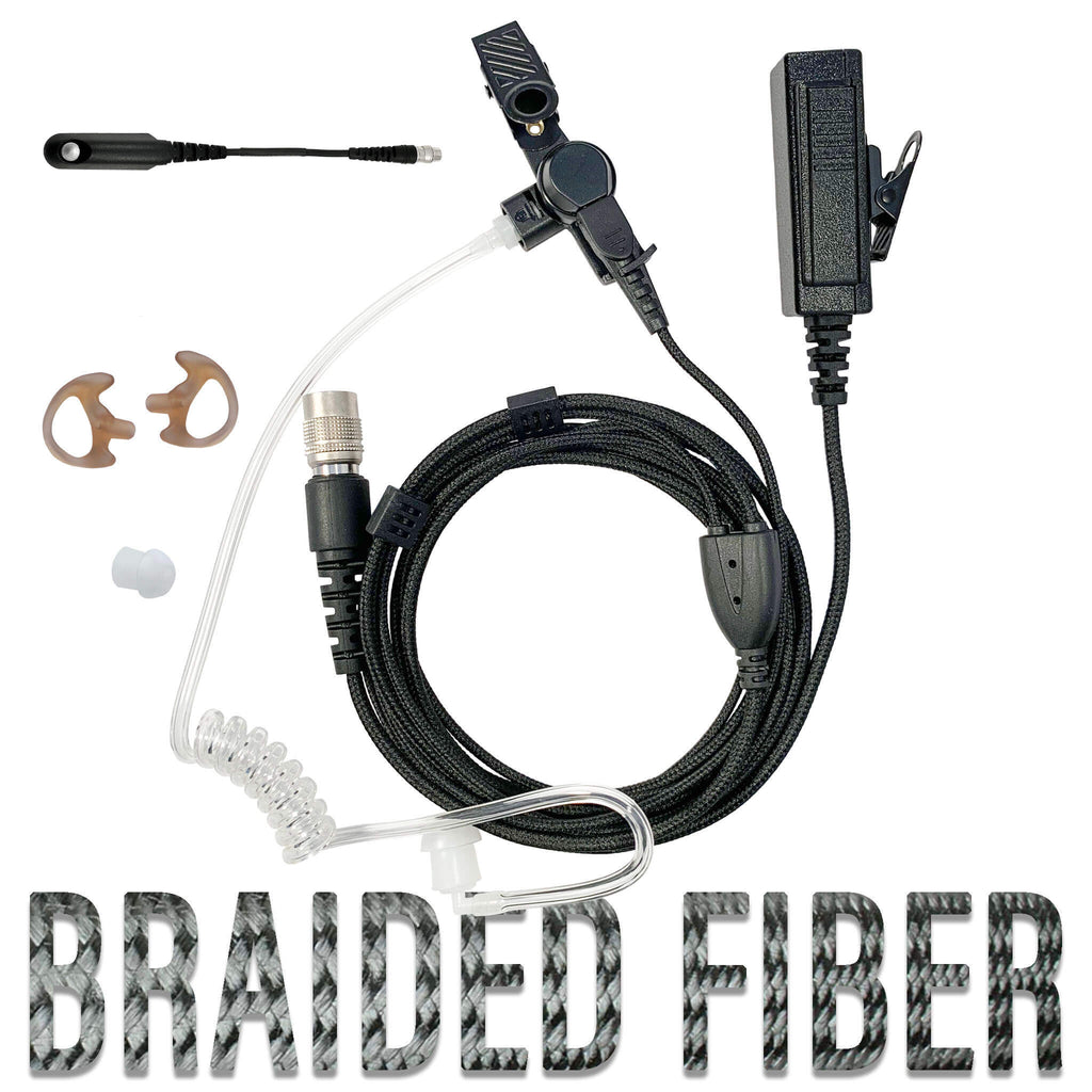 braided fiber mic earpiece radio kit BaoFeng: UV9R, UV9R Plus, BF-A58, UV-XR, GT-3WP, BF-9700, UV-5S, BF-R760, UV-82WP BF-558, BF-N9, UV9R Pro,  Comm Gear Supply CGS