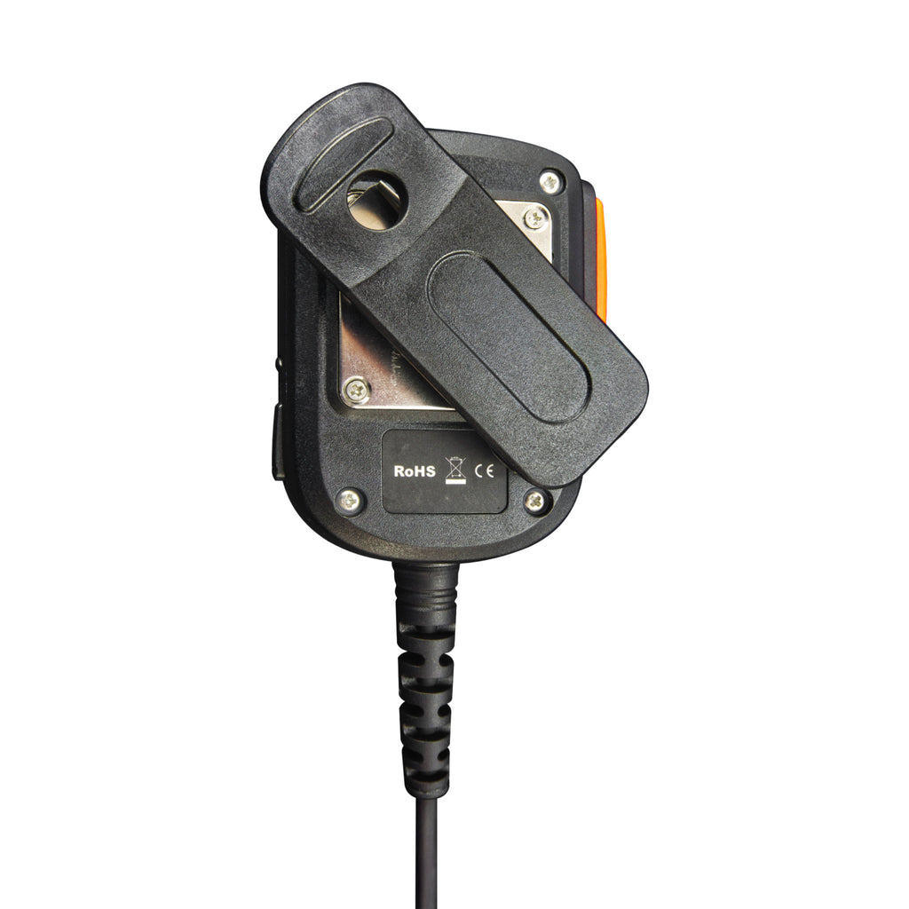 P/N: PSM2-29HW, Speaker Mic/Hand Mic for Public Safety Officials. High tensile strength polyurethane cable, internal KEVLAR weaved lining. Features colored PTT button, Emergency button, Rotatable clip. Comm Gear Supply CGS