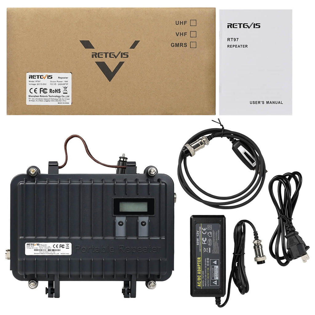 P/N: RT97: Retevis RT97 10W portable radio repeater bundle can be used to extend your radio talking range, maximize the talking range of your walkie talkies, and improve call quality Comm Gear Supply CGS