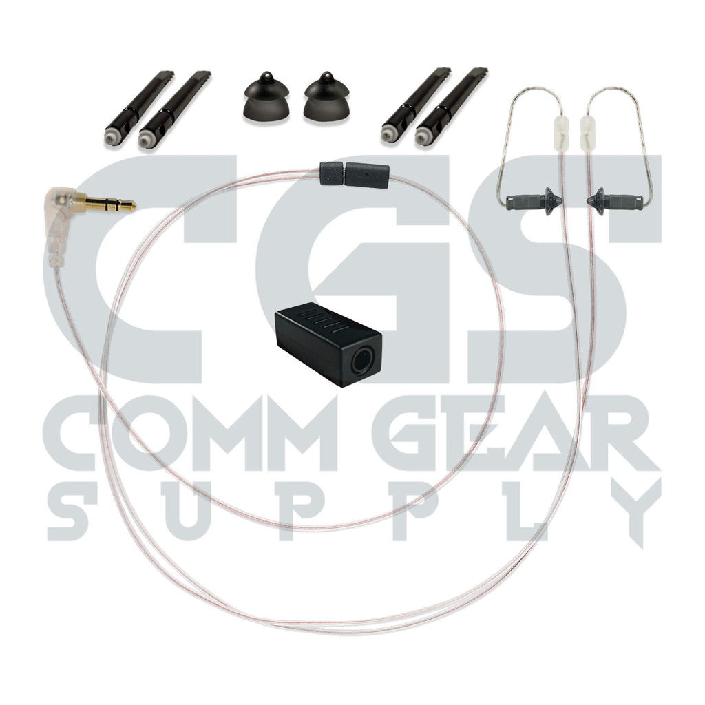 P/N: N-RO-360-22-3.5SD-UK: Dual Ear Ultra Stealth Covert/Tactical Radio Earpiece - Motorola, Kenwood, Vertex, EF Johnson, Icom, Tait, Harris, M/A Com & More - Connects To Speaker Mic Comm Gear Supply CGS