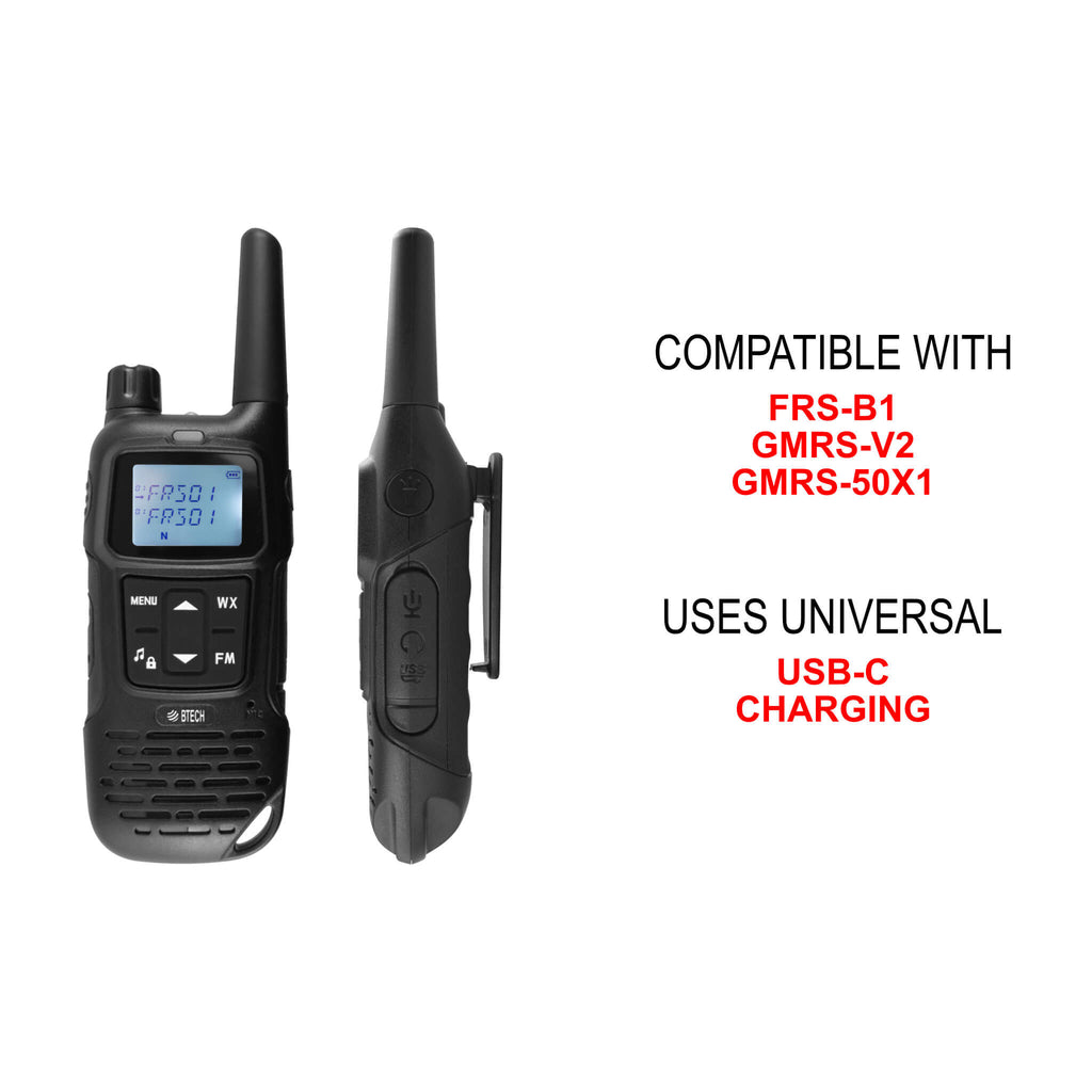 2PACK-FRS-A1: The BTECH FRS-A1 are license free FRS walkie talkies programmed with all 22 FRS channels used by FRS radios Comm Gear Supply CGS