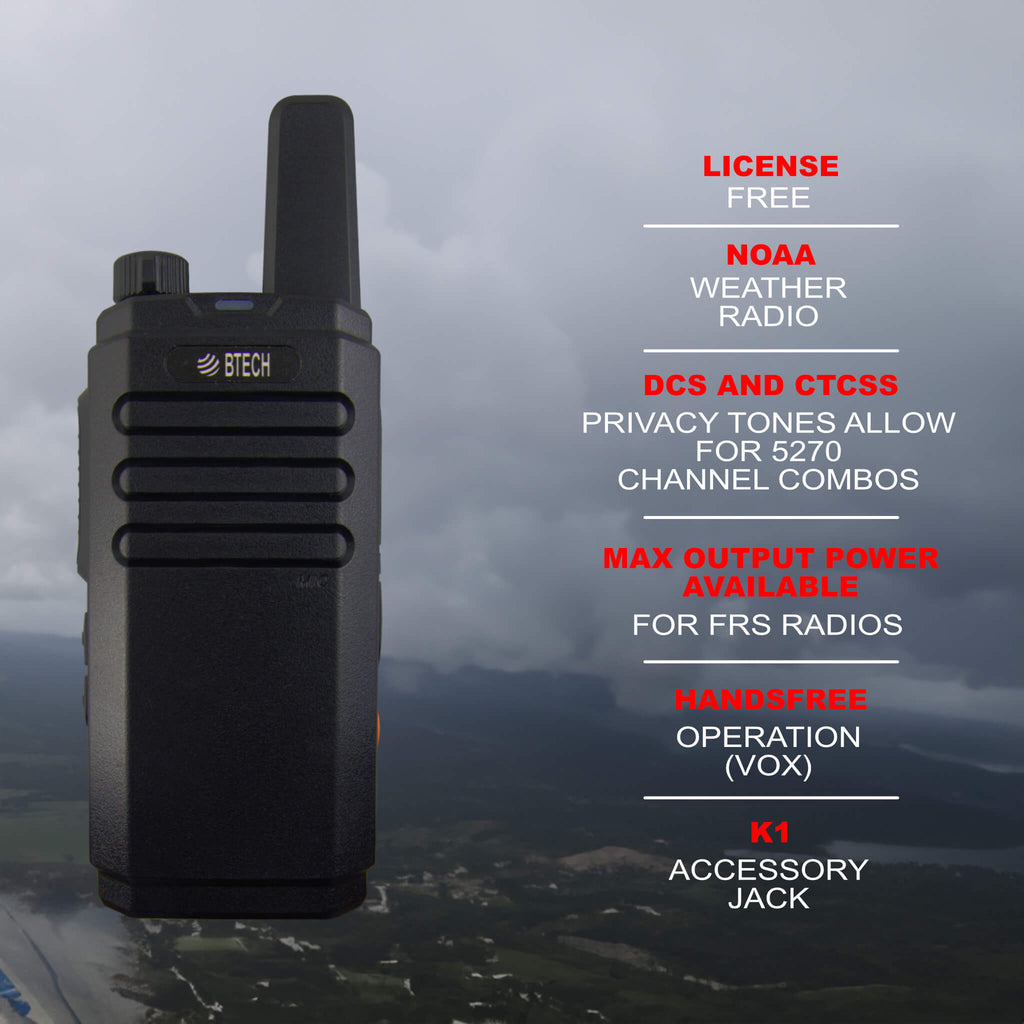 no license radio 2PACK-FRS-B1: The BTECH FRS-B1 are license free FRS walkie talkies programmed with all 22 FRS channels used by FRS radios. Comm Gear Supply CGS