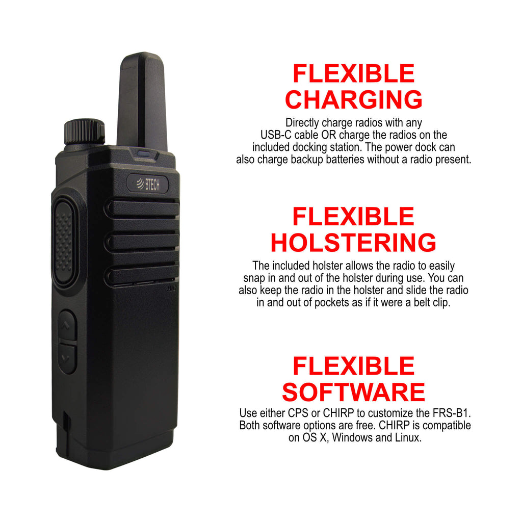 no license radio 2PACK-FRS-B1: The BTECH FRS-B1 are license free FRS walkie talkies programmed with all 22 FRS channels used by FRS radios. Comm Gear Supply CGS