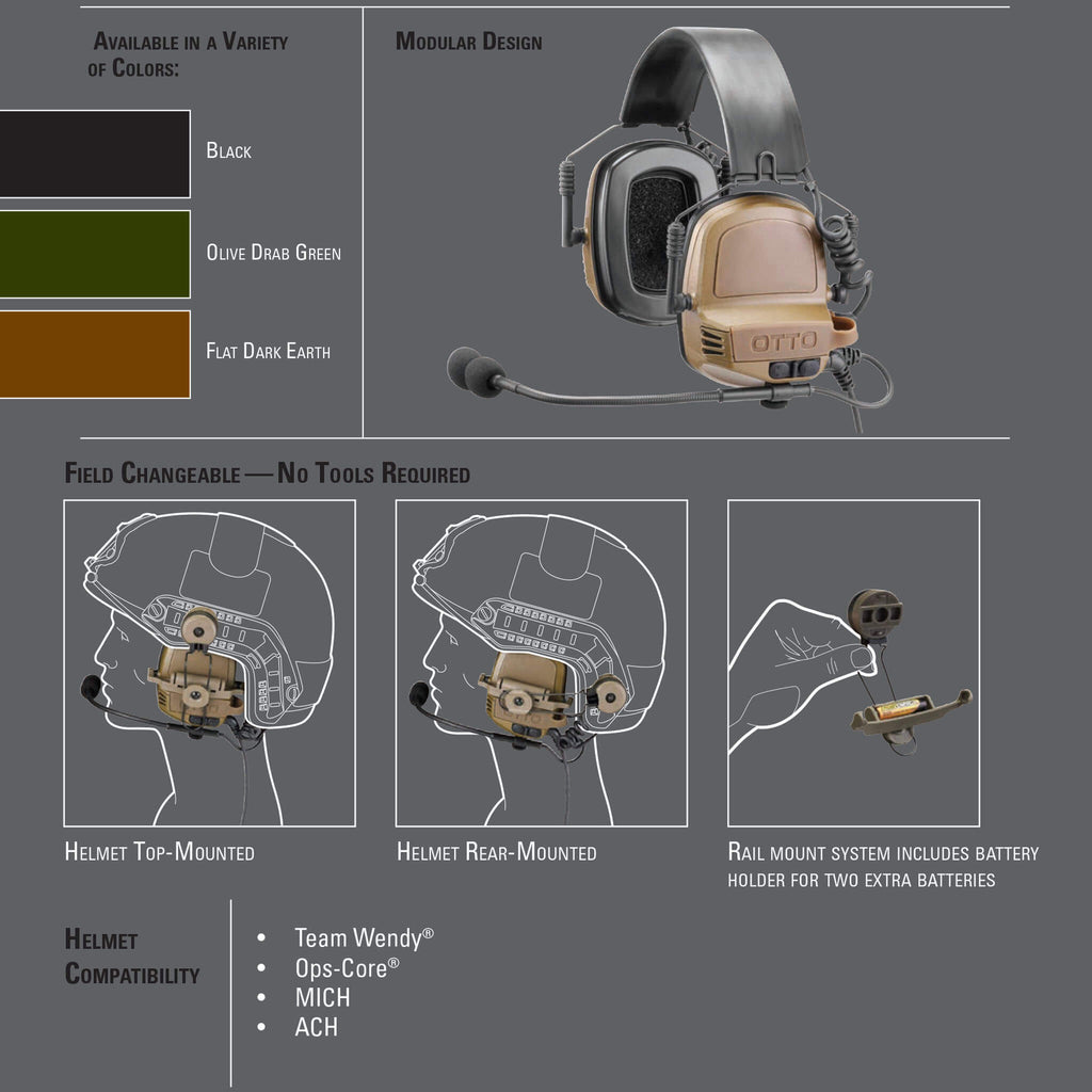 OTTO quick disconnect TAC NoizeBarrier Tactical Radio Headset w/ Active Hearing Protection - headset only V4-11042FD, V4-11042BK, V4-11042OD Comm Gear Supply CGS V4-11032FD-QD, V4-11032BK-QD, V4-11032OD-QD