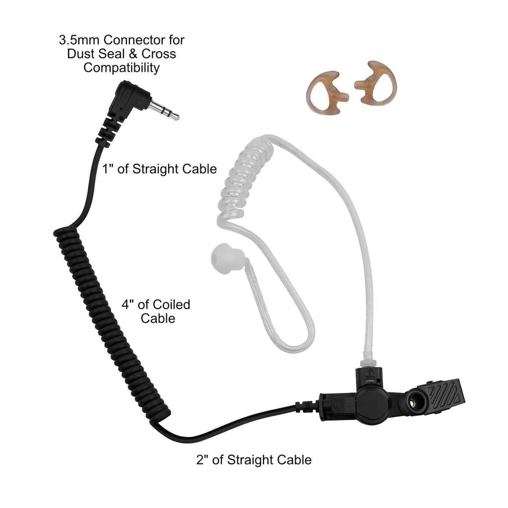 LO35AC - 3.5mm Listen Only Radio Earpiece Clear Tube - Motorola, EF Johnson, Kenwood, Icom, Vertex, Tait, & More - Connects To Speaker Mic Comm Gear Supply CGS