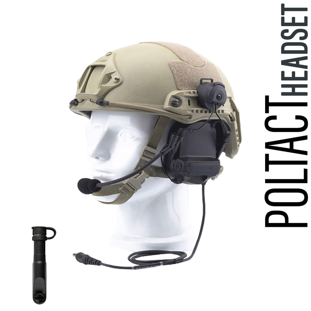 Tactical Radio Helmet Headset w/ Active Hearing Protection & Release Adapter - PTH-V2-08RR The Material Comms PolTact Helmet Headset & Push To Talk(PTT) Adapter For Harris(L3Harris)/Tait TP3000, TP3300, TP3350, TP3500, TP8100, TP8110, TP8115, TP8120, TP8135, TP8140, TP9300, TP9355, TP9360, TP9400, TP9435, TP9440, TP9445, TP9460, TP9500, TP9555, TP9560, TP9600, TP9655, TP9660, Comm Gear Supply CGS