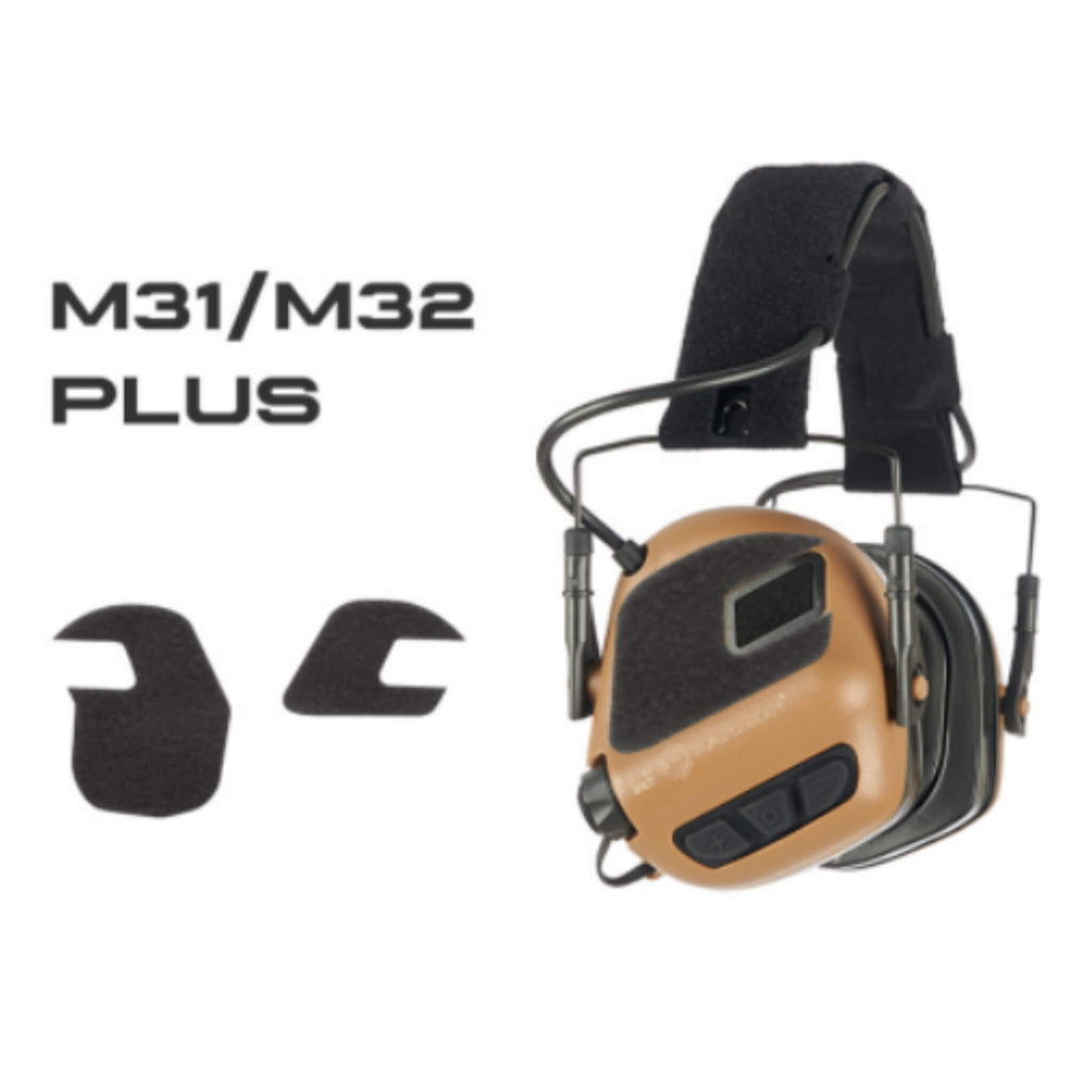 P/N: EM-S14: The S14 provides a sleak and clean adhesive backed loop velcro panel for popular electronic ear protection headsets, allowing you to add patches, IR Glints or other small illumination marking devices. Compatible with Earmor M31, M32, Peltor ComTac XPi, MSA Sordin Headsets. Comm Gear Supply CGS
