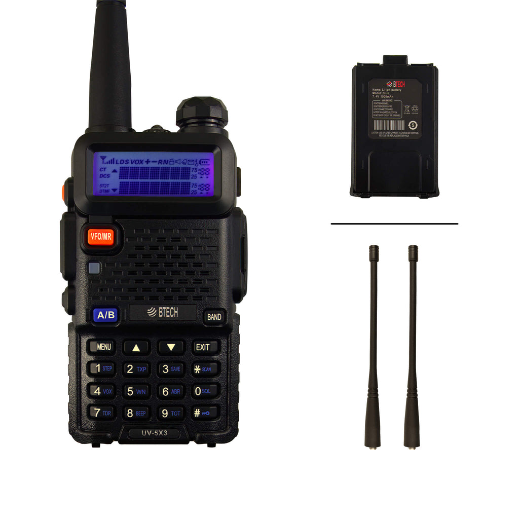 UV-5X3: Baofeng BTECH UV-5X3 5 Watt Tri-Band Radio : VHF, 1.25M, UHF, Amateur (Ham), Includes Dual Band Antenna, 220 Antenna, Earpiece, Charger Two-Way Radio Comm Gear Supply CGS