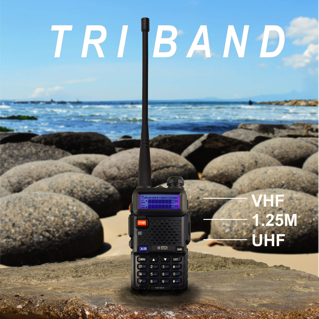 UV-5X3: Baofeng BTECH UV-5X3 5 Watt Tri-Band Radio : VHF, 1.25M, UHF, Amateur (Ham), Includes Dual Band Antenna, 220 Antenna, Earpiece, Charger Two-Way Radio Comm Gear Supply CGS