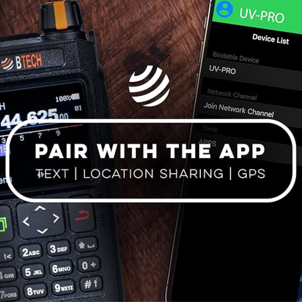 P/N: UV-PRO: BTECH UV-PRO IP67 Dual Band VHF/UHF Two-Way Radio – Equipped with APRS, Bluetooth, GPS, Text Messaging, Aviation Band Scanner, NOAA Weather Alerts, and a USB-C Rechargeable Battery. Comm Gear Supply CGS
