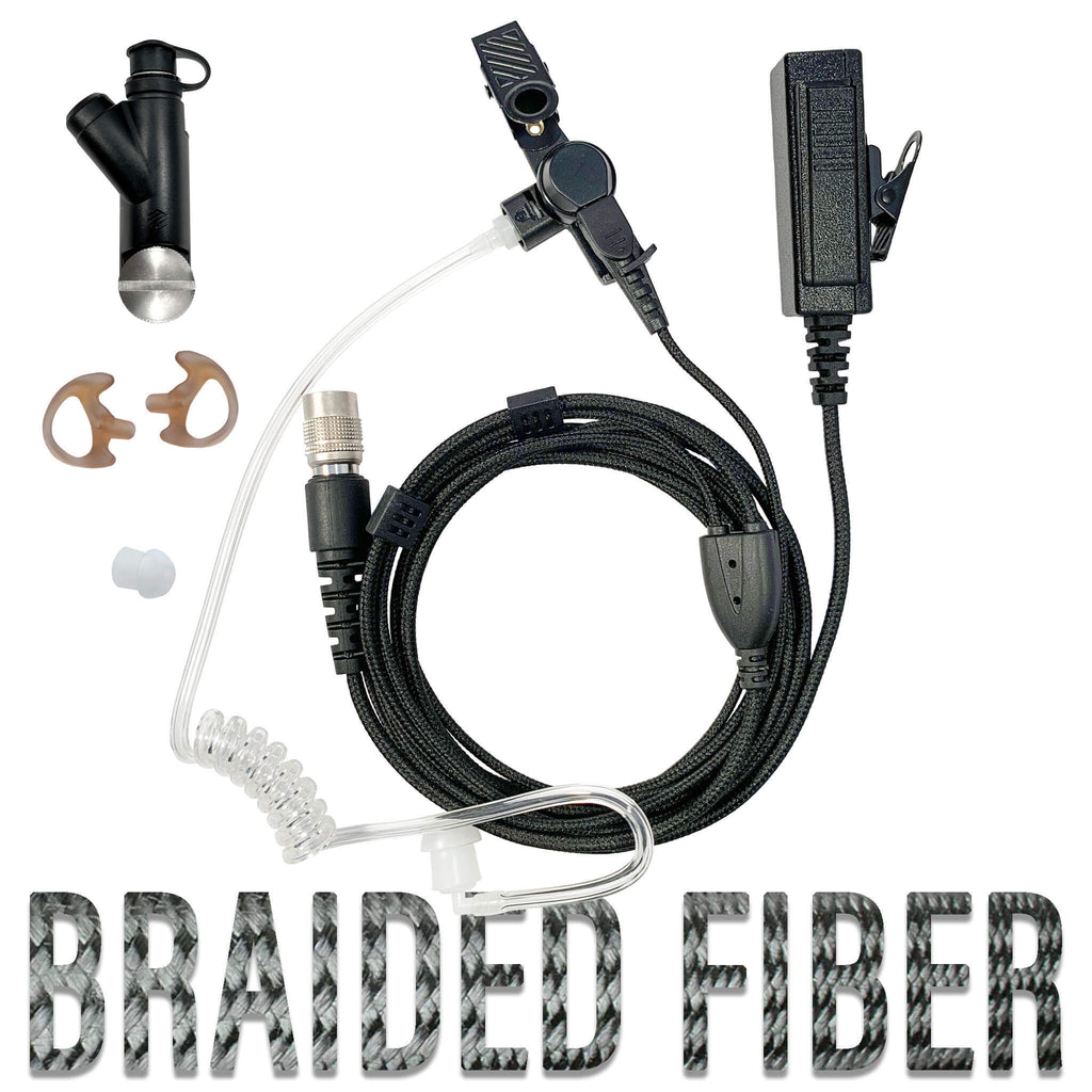 braided fiber mic earpiece radio kit nylon B2W29SR: For Harris(L3Harris): XG-100, XG-100P, XL-185, XL-185P, XL-185Pi, XL-200, XL-200P, XL-150/P, XL-95/P, XL-200Pi quick disconnect release easy connect Comm Gear Supply CGS