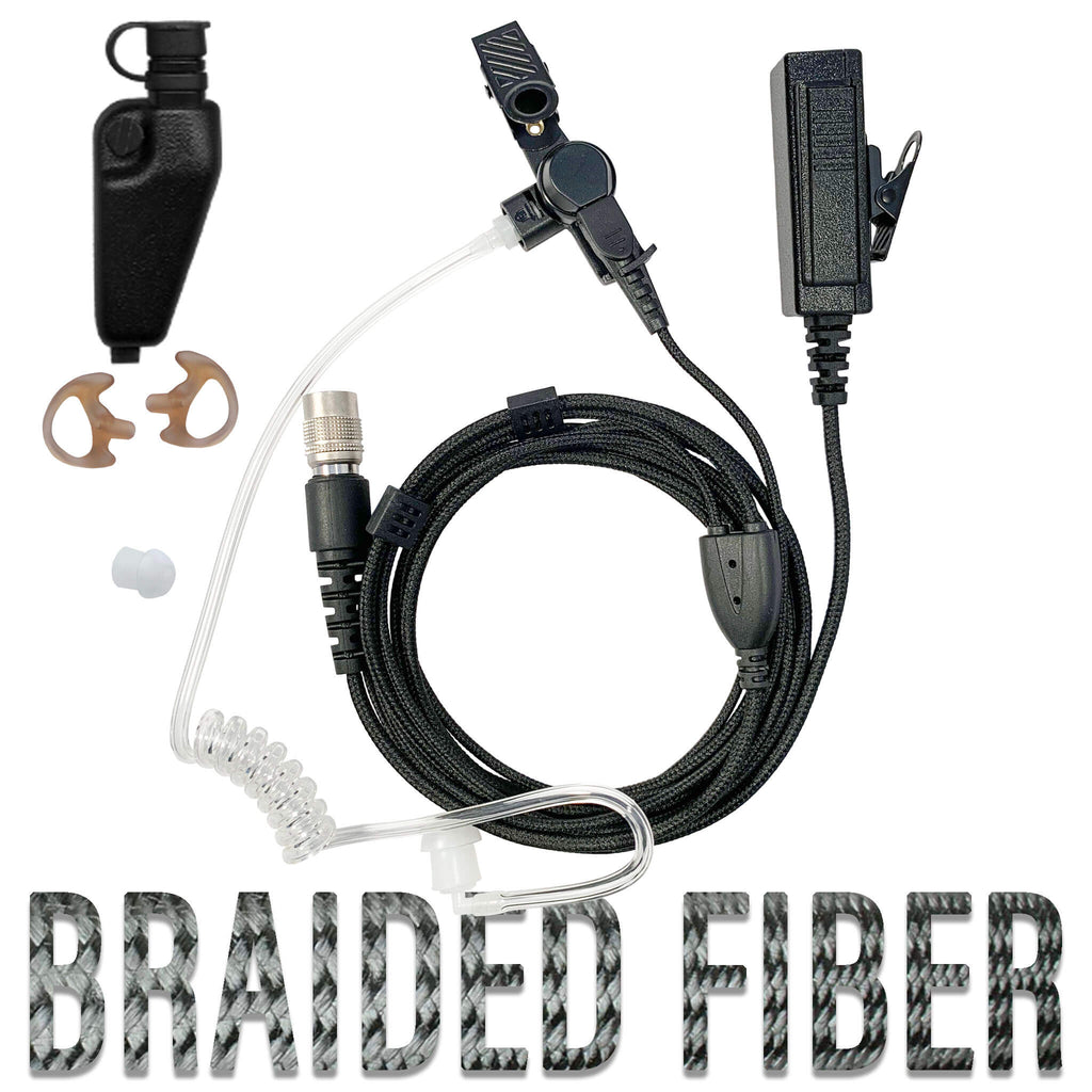 Tactical Mic & Earpiece Braided Fiber Kit - Quick Disconnect Kenwood NX-200, NX-210, NX-300, NX410, NX-411, NX-3200, NX3300, NX-5200, NX-5300, NX-5400, TK-190, TK-2140, TK-2180, TK-280, TK-290, TK-3140, TK-3148, TK-3180, TK-380, TK-385, TK-390, TK-480, TK-481, TK-5210, TK-5220, TK-5310, TK-5320, TK-5400 & More Comm Gear Supply CGS