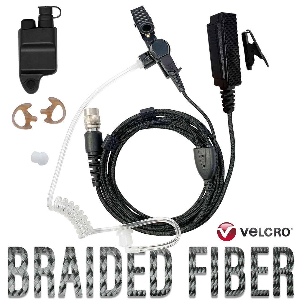 Velcro Tactical Mic & Earpiece Braided Fiber Kit - Harris & M/A-Com 700P/Pi, 710P, P5100 / P7100 / P7200 Series & More