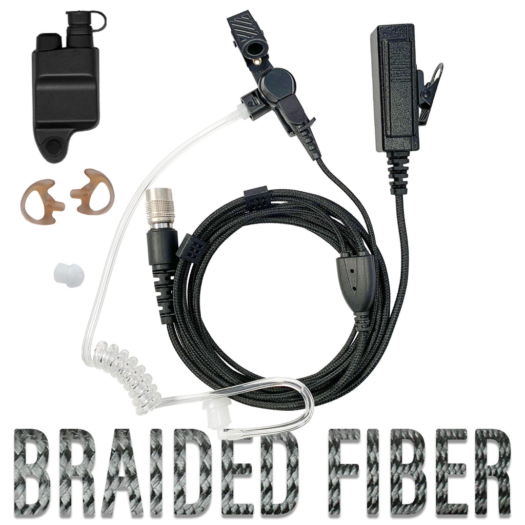 P/N: B2W28SR: Tactical Mic & Earpiece Braided Fiber Kit - Harris P5300, P5400, P7300, XG-15, XG-25, XG-75 & More Comm Gear Supply CGS