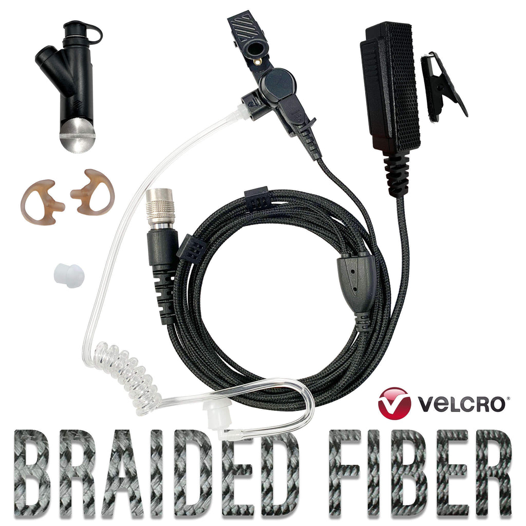 Velcro Tactical Mic & Earpiece Braided Fiber Kit - B2W29SR-V: For Harris(L3Harris): XG-100, XG-100P, XL-185, XL-185P, XL-185Pi, XL-150/P, XL-95/P, XL-200, XL-200P, XL-200Pi Comm Gear Supply CGS