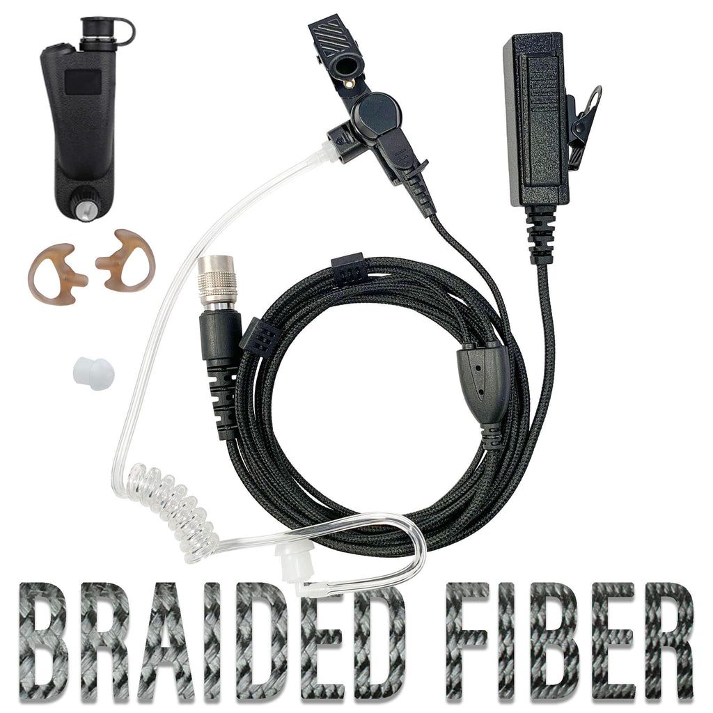 Tactical Mic & Earpiece Braided Fiber Kit - Quick Disconnect Maxon/Tecnet - TPD 1000, TPD-1116, TPD-1416, TPD-1124, TPD-1424, RCA - PRODIGI Digital - RDR2500, RDR2550, RDR2600, RDR36500, RDR3600 & More Comm Gear Supply CGS