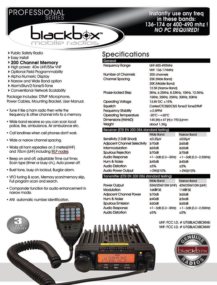 VHF 2-Way Mobile Radio w/ Voice Scrambler - Blackbox Mobile Kit -Outdoor/Marine Professional Mobile Radio Comm Gear Supply CGS BLACKBOX-M-V