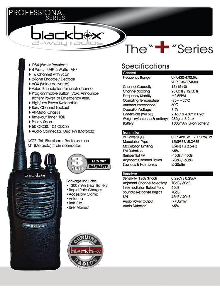 VHF Portable 2-Way Radio - Blackbox+ Kit - Water Resistant Outdoor/Marine Professional Radio Comm Gear Supply CGS BLACKBOX+-VHF