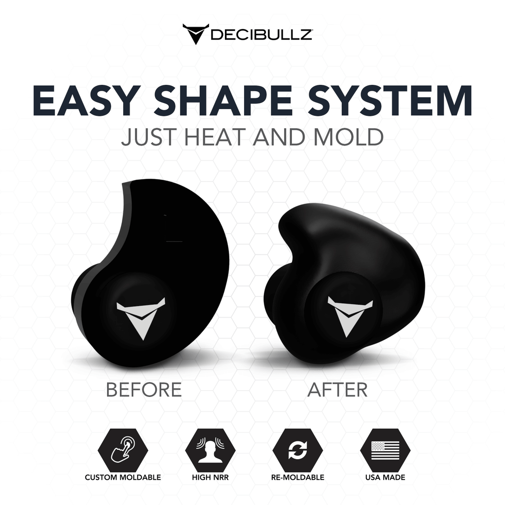 PLG1-BLK PLG1-ORG PLG1-PNK PLG1-BLU PLG1-RED PLG1-GRN Decibullz Custom Moldable Ear Plugs for Hearing Protection P/N: DBZ-PLG1  Comm Gear Supply CGS