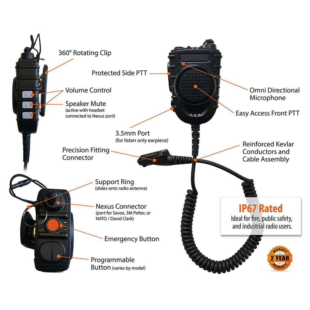 modular speaker mic msm ESM-50-KW2-04 ESM-50-KW2-00 CGS-PTTSM-V1-11 Tactical Radio Adapter/PTT for Headset NATO/Military or US/Civilian Wiring w/ Electret Microphone; Gentex, Ops-Core, OTTO, Peltor, Savox, Helicopter Comms Gentex, Ops-Core, Helicopter - EF Johnson: VP5000, VP5230, VP5330, VP5430, VP6000, VP6230, VP6330, VP6430