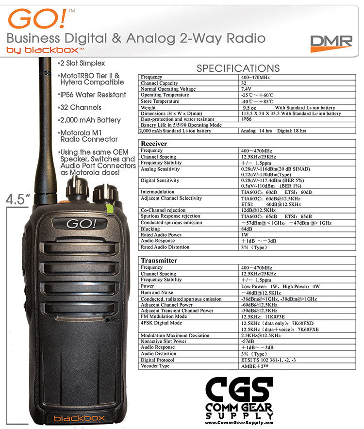 Digital & UHF Portable 2-Way Radio - GO! Portable Kit - Water Resistant Indoor/Outdoor Urban Professional Radio GO-KIT Comm Gear Supply CGS