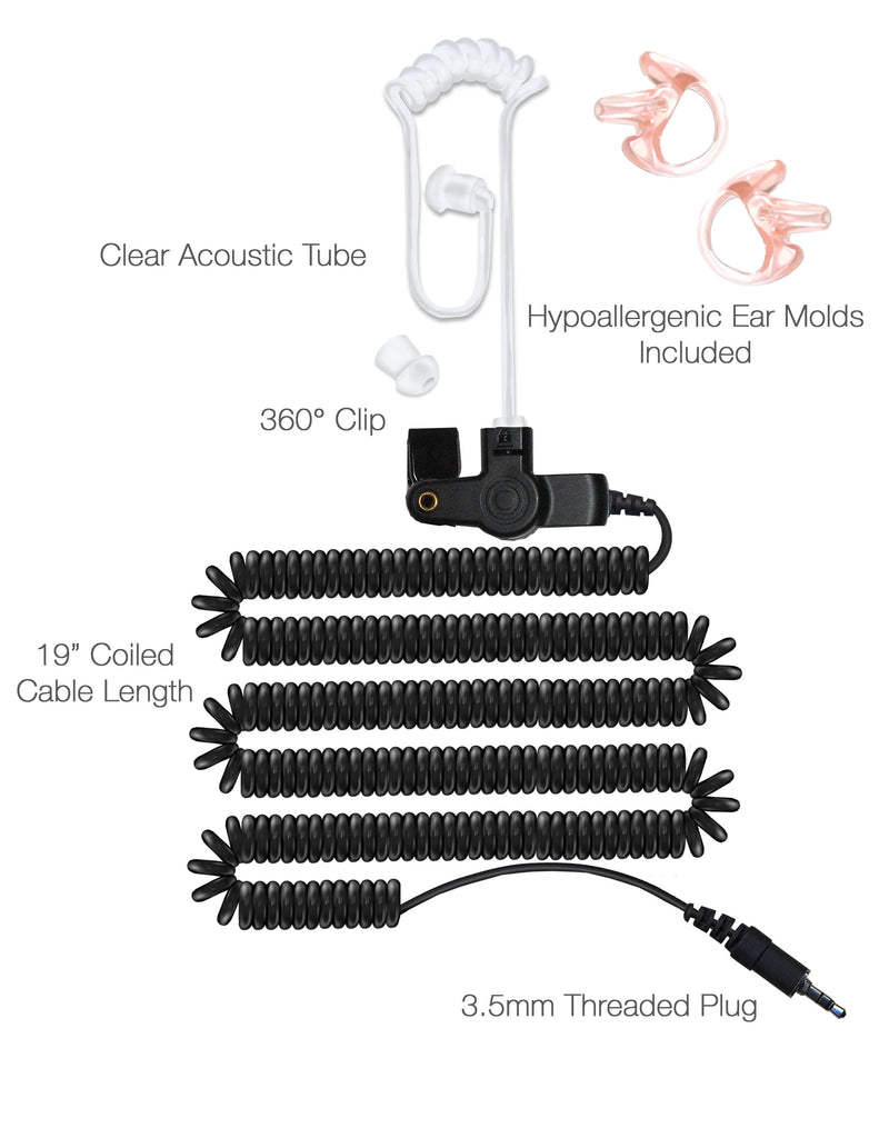 LO35TAC - 3.5mm Threaded/Screw-In Listen Only Radio Earpiece Clear Tube - Motorola & EF Johnson - Connects To Radio Adapter for Motorola & EF Johnson Comm Gear Supply CGS