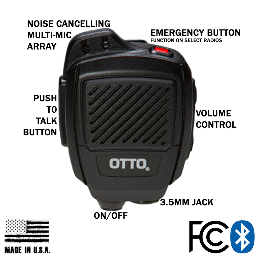 V2-R2BT53133-A Bluetooth OTTO U.S.A. Made Speaker Mic & 1-2 Pin Adapter For 2-way Radios: Motorola, Kenwood, Baofeng, Hytera, Vertex, Icom Comm Gear Supply CGS