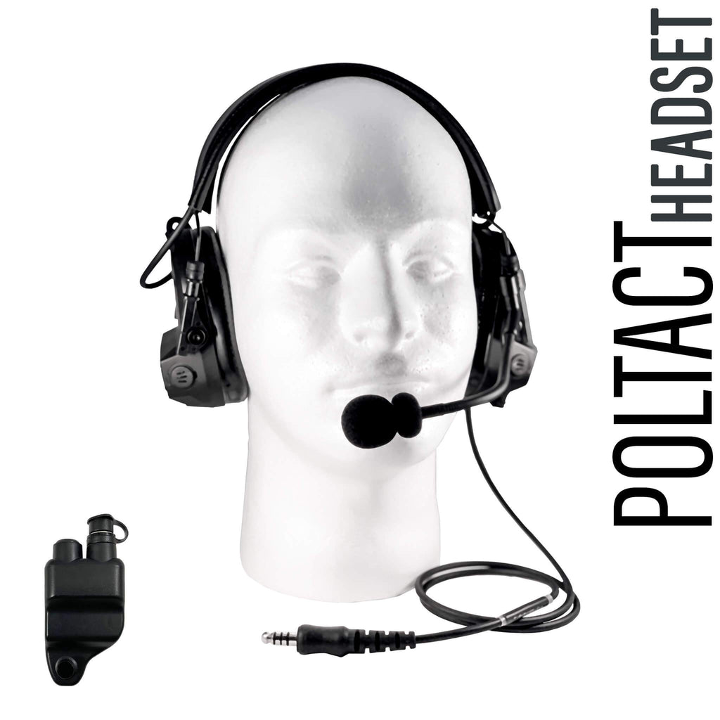 Tactical Radio Headset w/ Active Hearing Protection & Release Adapter - PTH-V1-28RR Material Comms PolTact Headset & Push To Talk(PTT) Adapter For Harris(L3Harris), M/A-Com P5300, P5350, P5370, P5450, P5470, P5500, P5550, P5570, P7300, P7350, P7370, XG-15(P/MultiMode), XG-25(P/Pe/MultiMode), XG-75(P/Pe/MultiMode) Comm Gear Supply CGS