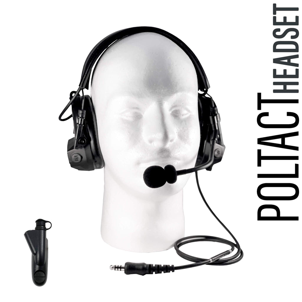 Tactical Radio Headset w/ Active Hearing Protection & Release Adapter - PTH-V1-33RR The Material Comms PolTact Headset & Push To Talk(PTT) Adapter For Motorola: HT750, HT1250, HT1550, MTX850, MTX950, MTX960, MTX8250, MTX9250, PR860, & More. U94 Comm Gear Supply CGS