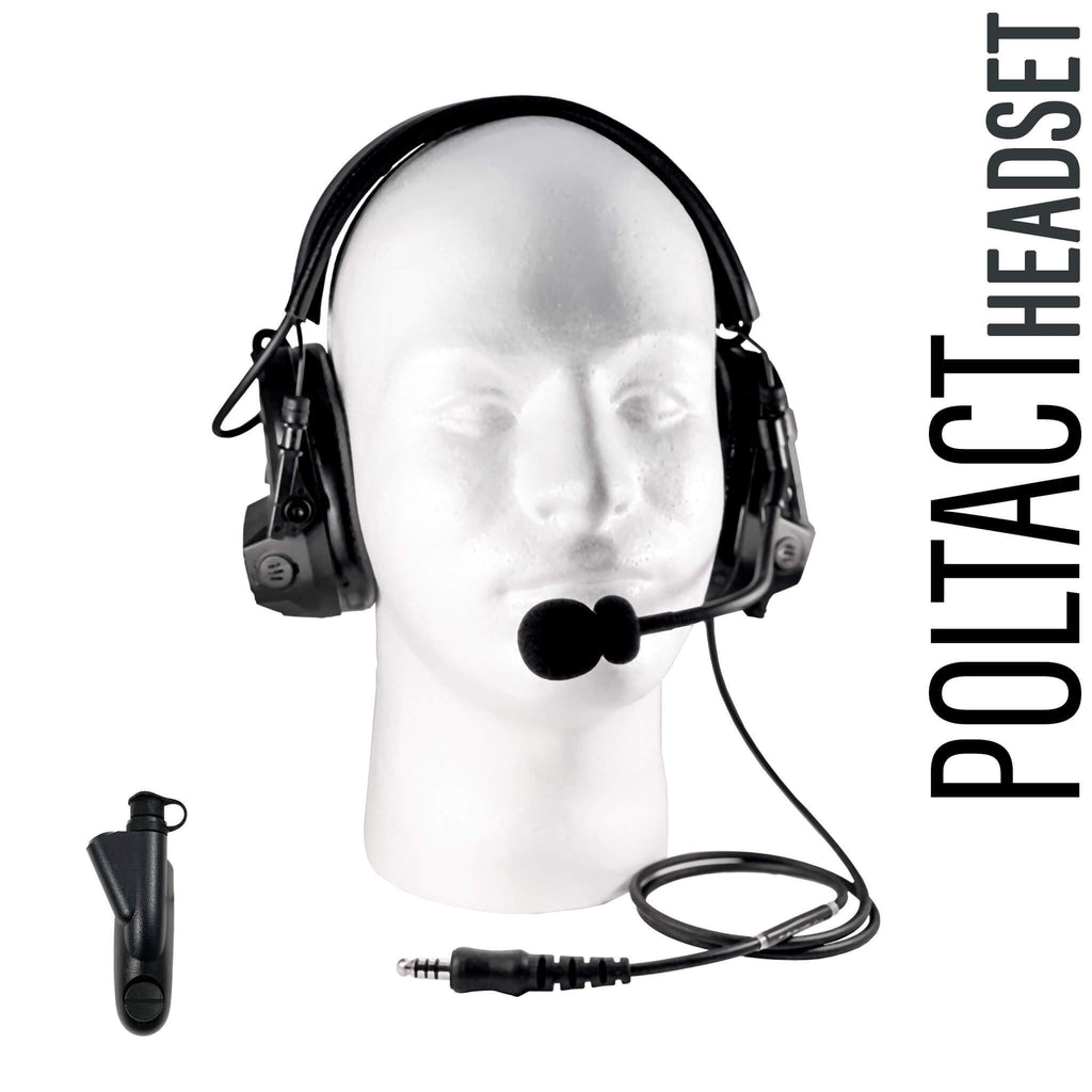 Tactical Radio Headset w/ Active Hearing Protection & Release Adapter - PTH-V1-33RR The Material Comms PolTact Headset & Push To Talk(PTT) Adapter For Motorola: HT750, HT1250, HT1550, MTX850, MTX950, MTX960, MTX8250, MTX9250, PR860, & More. U94 