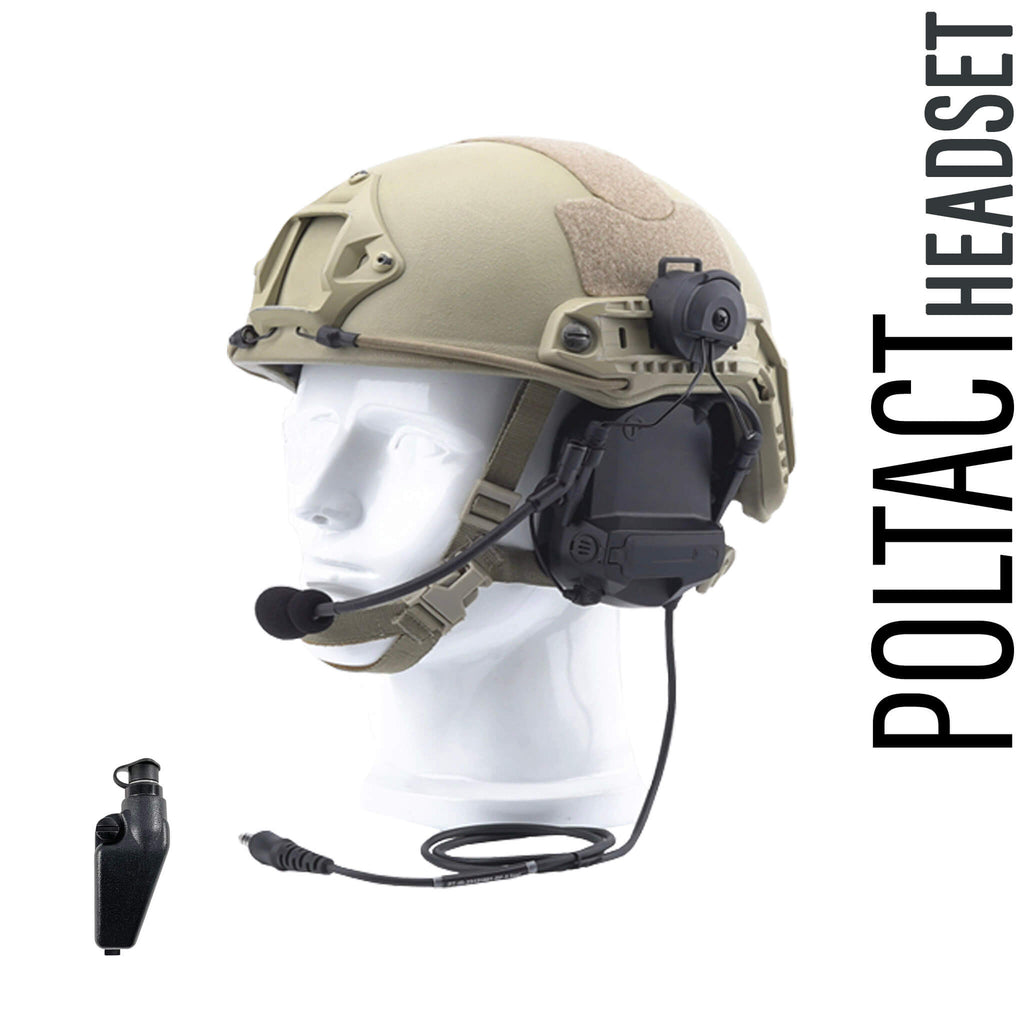 Tactical Radio Helmet Headset w/ Active Hearing Protection & Release Adapter - PTH-V2-11RR Material Comms PolTact Helmet Headset & Push To Talk(PTT) Adapter For EF Johnson: VP5000, VP5230, VP5330, VP5430, VP6000, VP6230, VP6330, VP6430