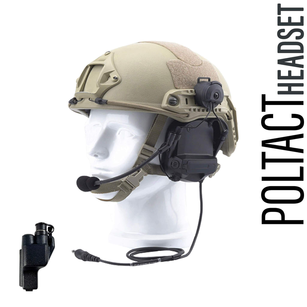 Tactical Radio Headset w/ Active Helmet Hearing Protection & Release Adapter - PTH-V2-23RR The Material Comms PolTact Helmet Headset & Quick Disconnect Push To Talk(PTT) Adapter For Motorola: XTS1500, XTS2500, XTS3000, XTS3500, XTS5000, HT1000, JT1000, MT2000, MTS2000, MTX838, MTX900, MTX8000, MTX9000, PR1500