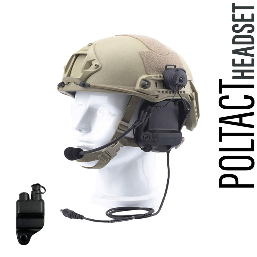 Tactical Radio Headset w/ Active Helmet Hearing Protection & Release Adapter - PTH-V2-27RR Material Comms PolTact Helmet Headset & Push To Talk(PTT) Adapter For Harris(L3Harris) & M/A-Com Jaguar 700P, 700Pi, 710P, P5100, P5130, P5150, P5200, P7100, P7130, P7150, P7170, P7200, P7230, P7250, P7270 Comm Gear Supply CGS